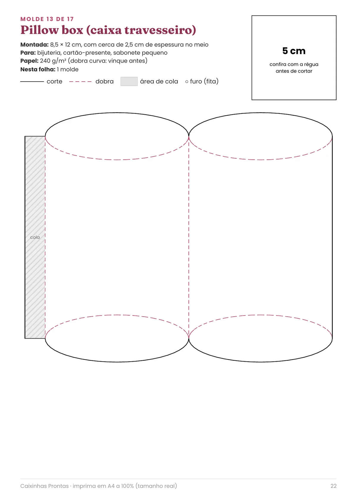 Página real do PDF Caixinhas Prontas: molde da pillow box